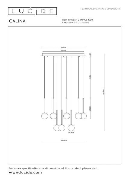 Lucide CALINA - Pendelleuchten - Ø 69,9 cm - LED Dim. - 12x7,7W 2700K - Schwarz - technisch